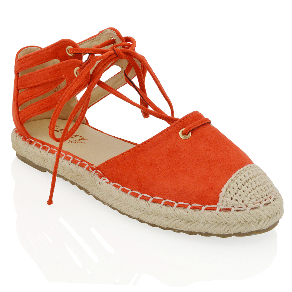 Womens Lace Up Flat Espadrilles Sandals Ladies Ankle Strap Casual